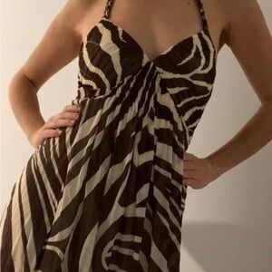 BCBGMaxAzria Brown and Cream Maxi Dress